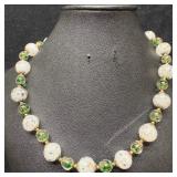 Venetian Murano Lamp Work Art Glass White Green Co