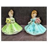 2 Vintage Josef Originals Ceramic Girl Figurines A
