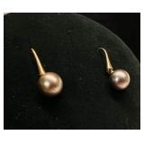 14k Gold Pearl Dangle Earrings