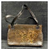 Vintage Leather Handicraft Purse With Embossed Flo