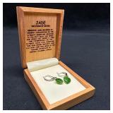 Pair of Jade Heart Earrings Sterling