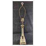 Vintage Brass Tone Metal & Glass Pillar Table Lamp