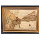 Vintage Framed Hand Embroidery Mountains & Lake Ju