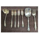 7 Vintage Silver Plated Forks & Serving Ladle & Sp