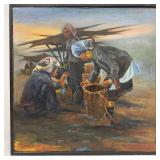 Foreign Women Folk Art Oil Painting Canvas Wooden