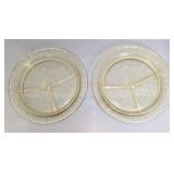 2 Yellow Depression Glass Divided Plates A