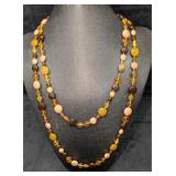 Vintage Handmade Long Browns And Tans Glass Beaded