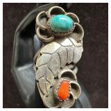 Navajo Native American Style Leaf Turquoise Red Co
