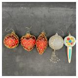Holiday Christmas Ornament Set Lot of Five Ornamen