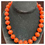 Carnelian Round Beaded Sterling Silver Floral Clas