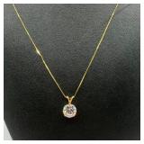 14k Gold Round CZ Pendant Necklace