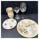 Variety of Kitchen Collectibles Plates Glasses Vas