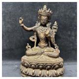 Cast Metal Bronze Buddhist Deity Figure Seated For