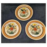 3 Vintage Momoyama Stoneware Floral Dinner Plates