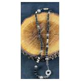Natural Black Stone and Sterling Silver Necklace
