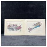 Pair Mermaid Art Prints Signed by Marjorie Smith L