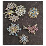 Vintage AB Rhinestones Clusters Brooch Pins Lot Of