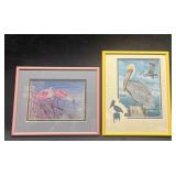 Two Framed Prints Pelican By James Harris & Flamin
