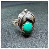 Sterling Turquoise Art Nouveau Style Ring
