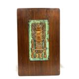 Copper Plaque With A Maya Totem Design Mounted On