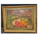 Vintage Acrylic On Canvas Still Life Peaches And S