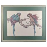 Large Framed Colorful Parrots Print P Breut Tropic