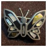 Abalone Shell Inlay Butterfly Sterling Silver Broo