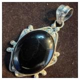 Large Oval Black Onyx Sterling Silver Pendant B14