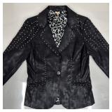 Reba Black Faux Leather Studded Jacket with Leopar