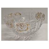 Vintage Clear Glass Bowl With Raised Gold Flower D