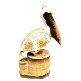Decorative Wood Carved Multicolor Pelican On Pilin