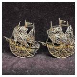 Ornate Filigree 800 Silver Sail Boat Pirate Ship B