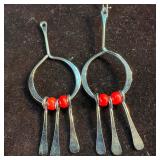 Sterling Silver Red Beaded Dangle Drop Hook Earrin