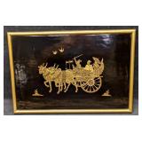 Vintage Framed Thailand Black And Gold Lacquered O