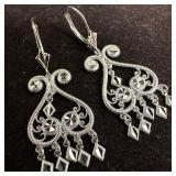 14K Gold Silver Tone Filigree Dangle Earrings