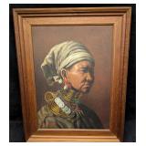 Framed Oil On Canvas Long Neck Thailand Old Woman