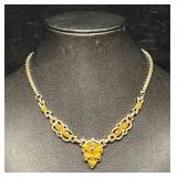 Signed Vintage Barclay Gold Tone Necklace With Amb