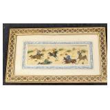 Indian Mini Watercolor Plaque With Warriors On Hor