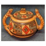 Hand Painted Peruvian Style Ceramic Pot With Lid