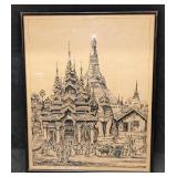 Vintage Tun Shein Black Marker Burmese Temple