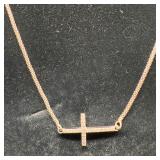 Cubic Zirconia Sterling Silver Cross Rope Chain Ne