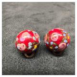 Murano Venetian Art Glass Lamp Work Red Round Flor