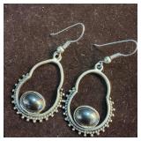 Sterling Silver 925 Cabochon Dangle Drop Earrings