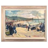 Original oil on wood of an sailing/fishing communi