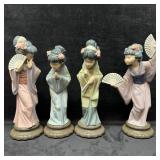 Set of Four Lladro Porcelain Geisha Girl Figurines