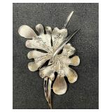 Signed Vintage Crown Trifari Silver Tone Brooch