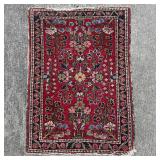 Small Oriental Rug Allover Floral Pattern Red Blac