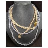 3 Vintage Gold Tone Faux Pearl Necklaces