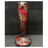 Antique Red Glass Sterling Overlay Vase R146