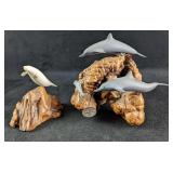 John Perry Dolphin & Manatee Sculptures Burl Wood